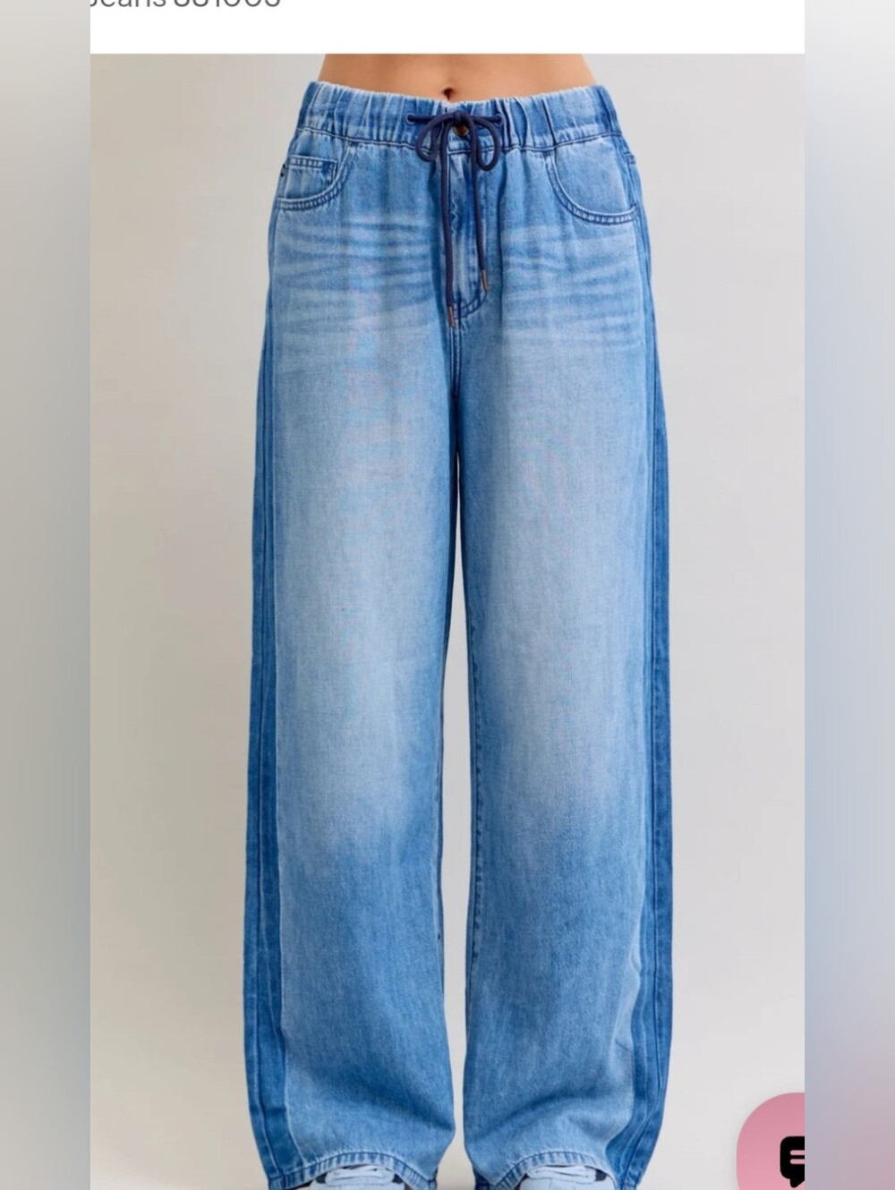 Judy Blue  Light Blue Wide-Leg Drawstring Jeans